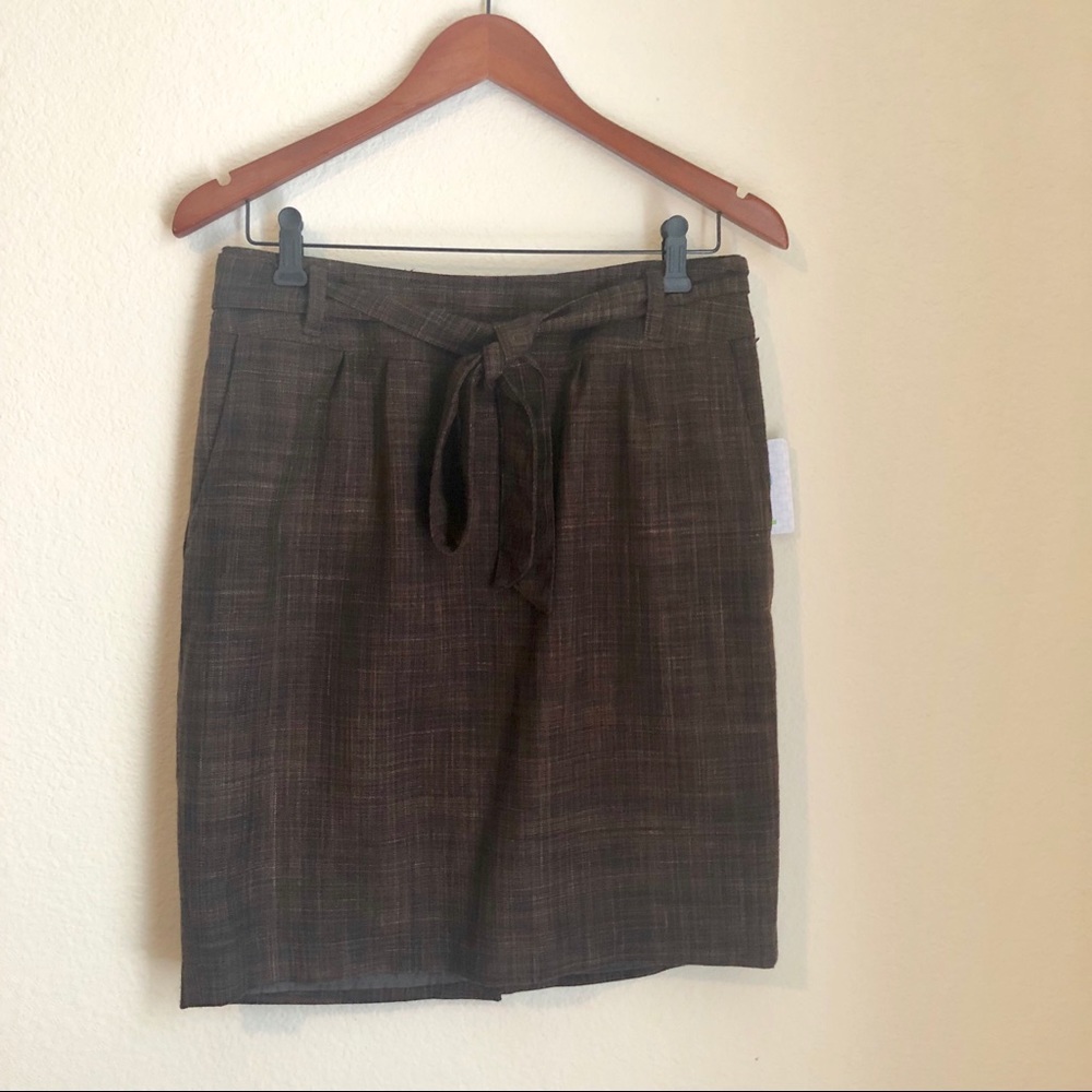 NWT Merona brown and black tie waist tweed skirt